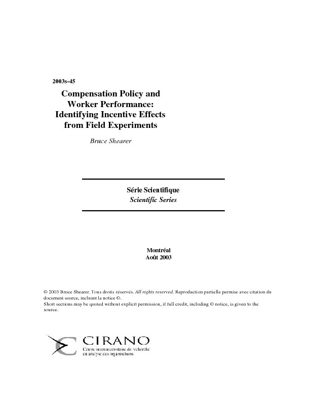 Compensation Policy and Worker Performance: Identifying Incentive Effects from Field Experiments