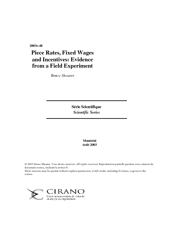 Piece Rates, Fixed Wages and Incentives: Evidence from a Field Experiment