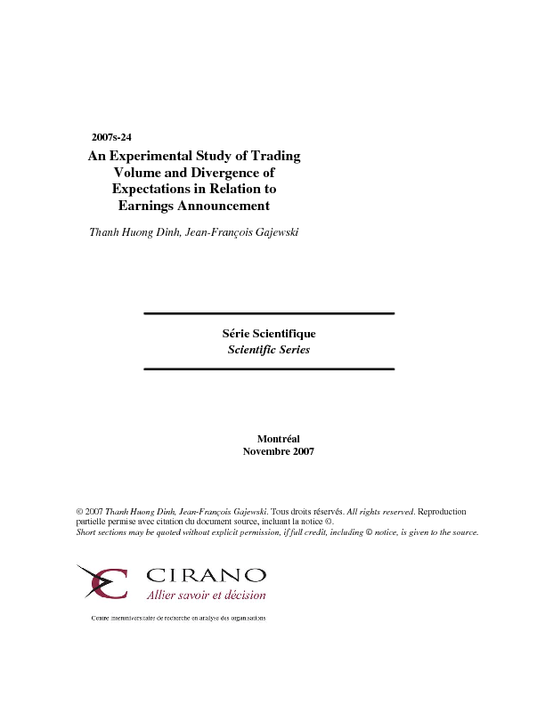 An experimental study of trading volume and divergence of expectations in relation to earnings announcement