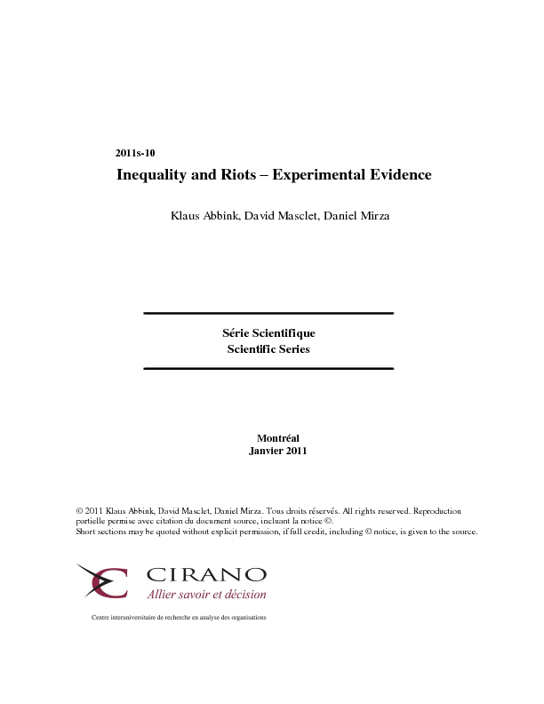 Inequality and Riots – Experimental Evidence