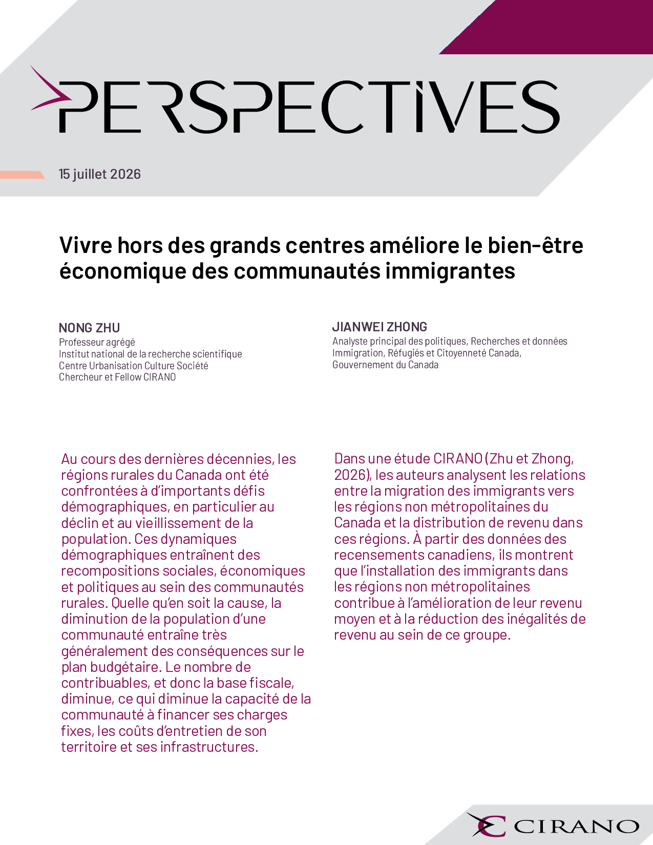 Vivre hors des grands centres améliore le bien-être économique des communautés immigrantes
