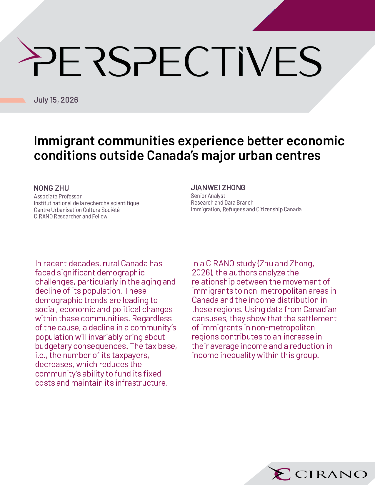 Immigrant communities experience better economic conditions outside Canada’s major urban centres
