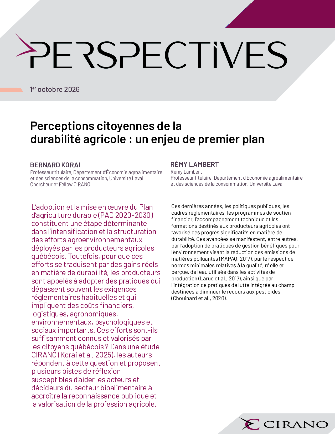 Perceptions citoyennes de la durabilité agricole : un enjeu de premier plan